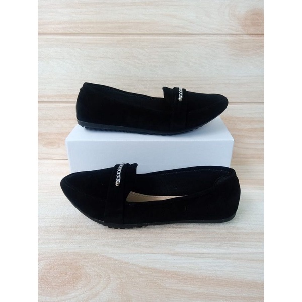 Sepatu Balet Wanita Terbaru Model Rantai Kecil Silver Flatshoes Murah Simple Kekinian Flash Sale Bisa COD