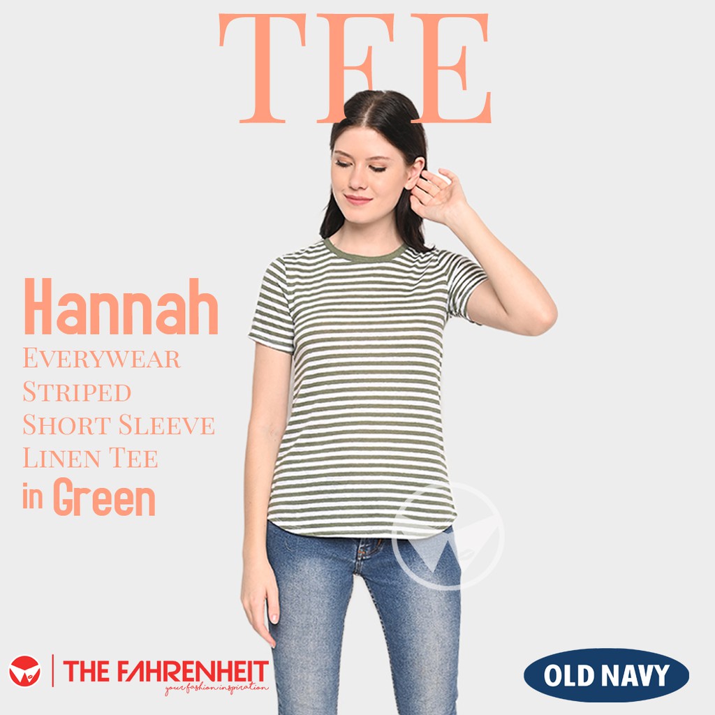 Hannah Old Navy Everywear Striped Short Sleeve Linen Tee - Green