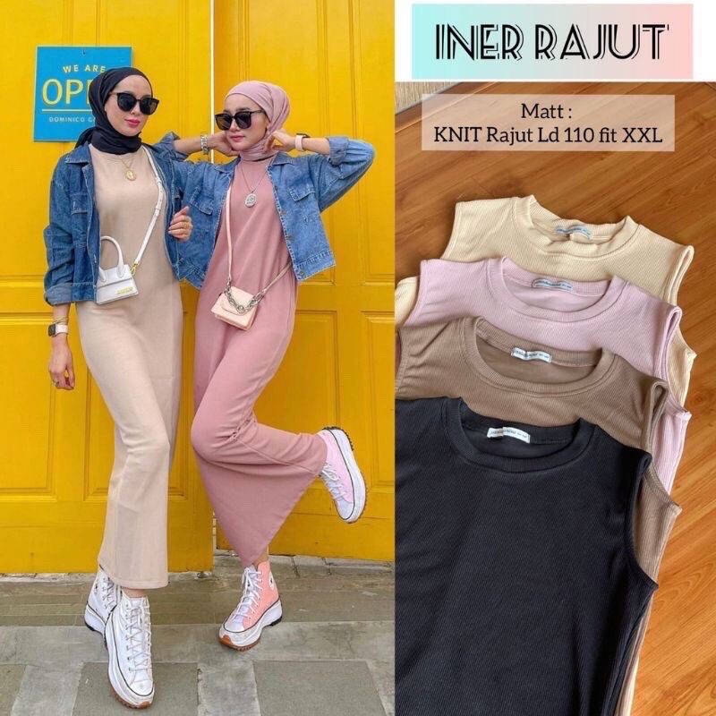 INNER SPAN DRESS RAJUT KNIT PREMIUM | LONG DRESS SPAN RAJUT TANPA LENGAN