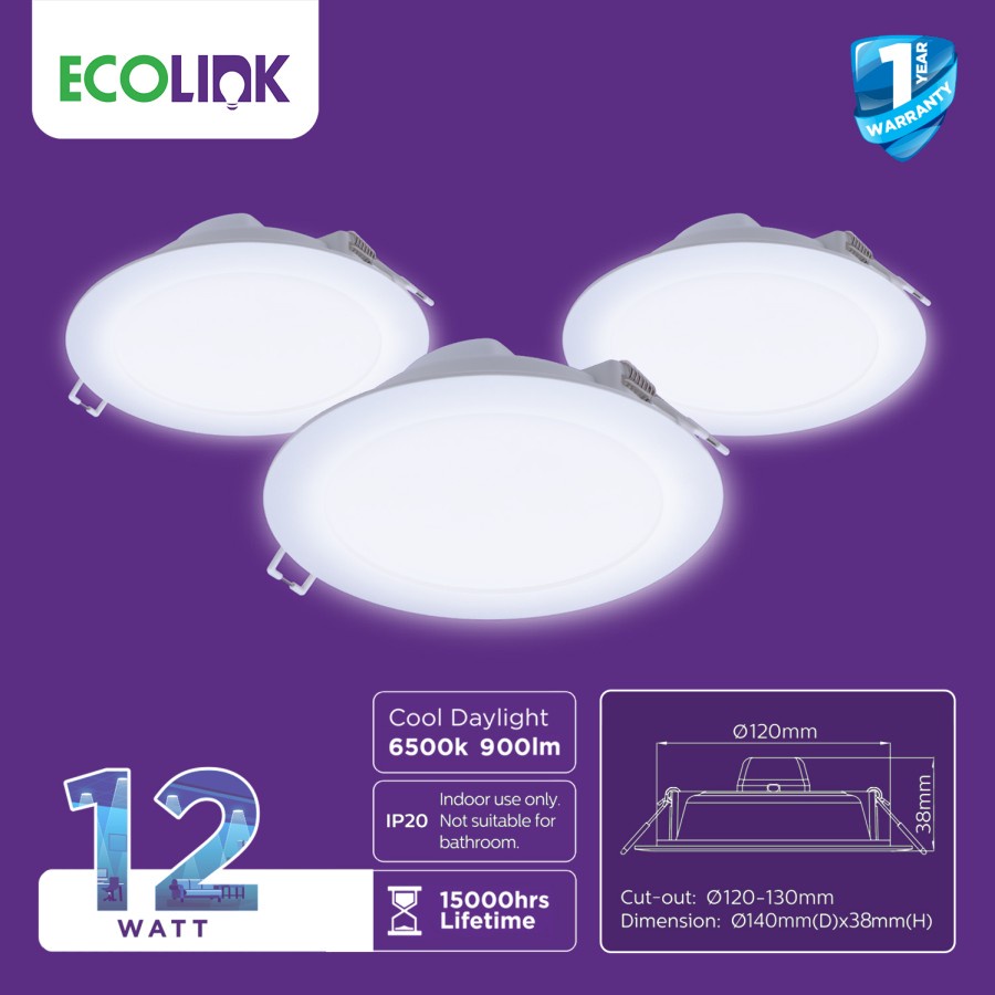 Promo Beli 2 Gratis 1 Ecolink Downlight Lampu Plafon LED 12W