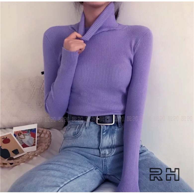 original sweater baju rajut wanita salur/turtleneck wanita/outrewear/switer cewek/rajut kerah tinggi