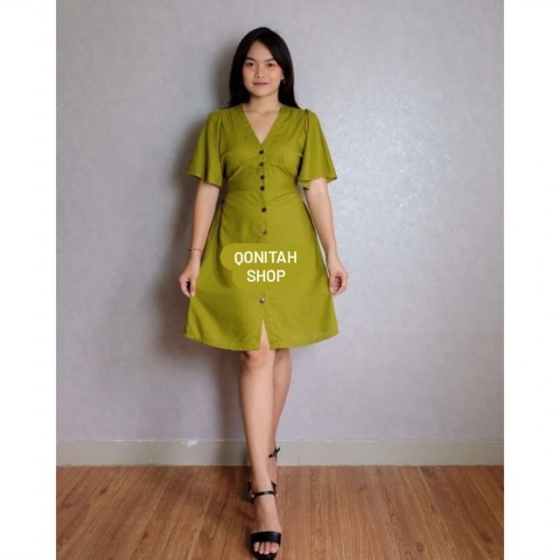 Dress Pendek Kancing Press Body Bodycon Mini Dress Kancing Polos