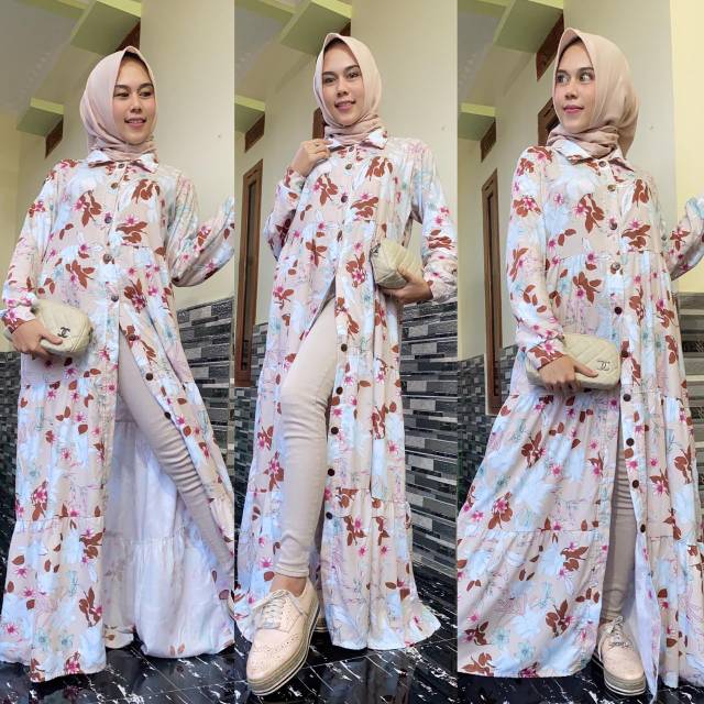 OUTER OUTERWEAR LONG CARDIGAN KATUN RAYON IMPORT PREMIUM BUSUI JUMBO ADEM MOTIF BUNGA CANTIK DRESS