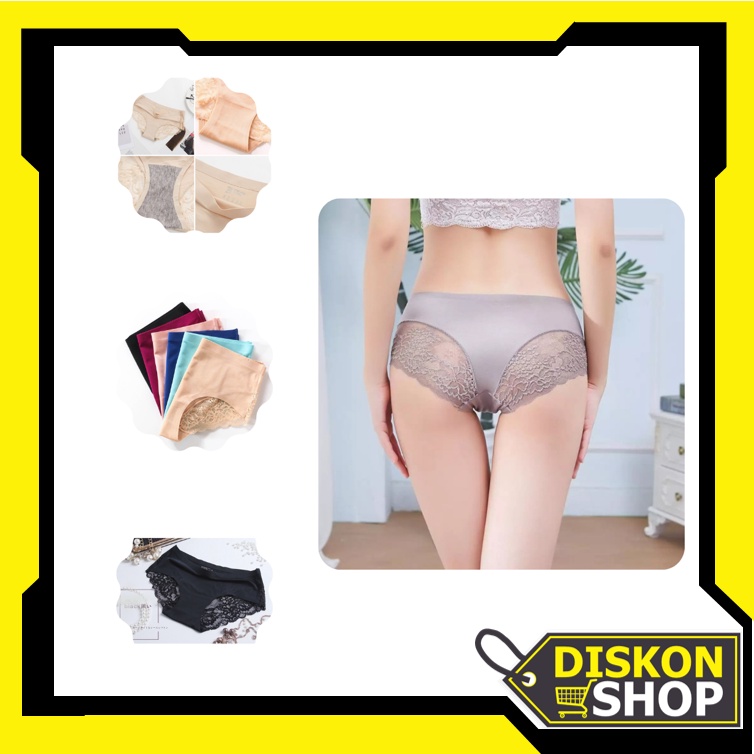 Diskon Shop - C782 Celana Dalam Renda Brief Seamless Ice Silk / Kolor Wanita / CD Wanita