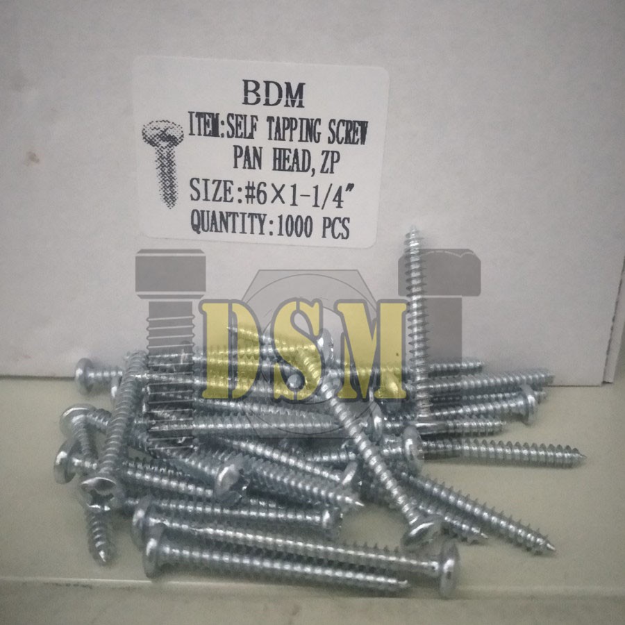 (100 PCS) Sekrup PH #6x1 1/4&quot; / Self Tapping Screw P+AB (3 CM)