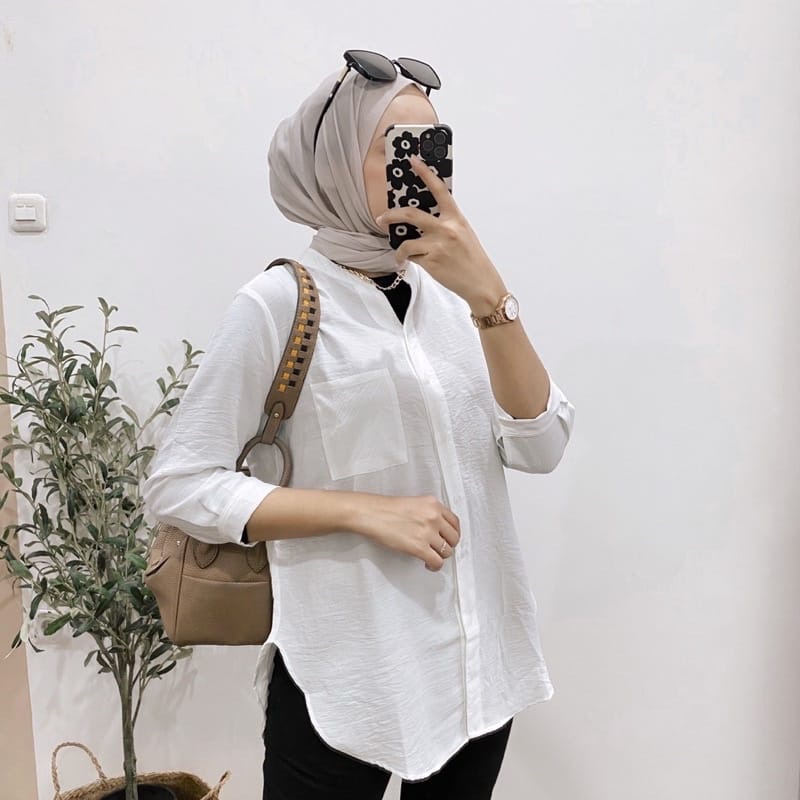 Kemeja Tunik Polos Blouse Wanita MUSLIM BAHAN CRINKLE AIRFLOW PREMIUM IMPORT