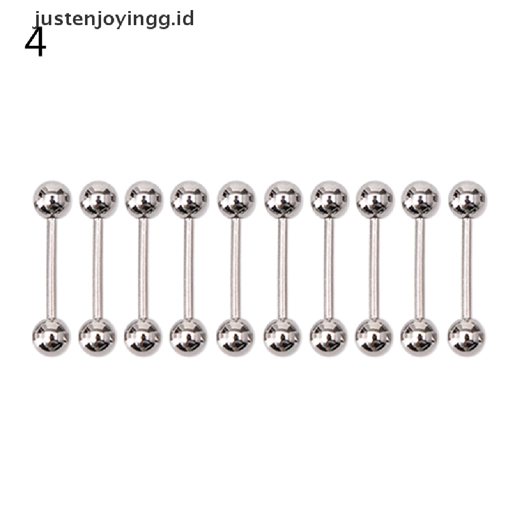 10 Pcs Cincin Tindik Lidah Puting Bentuk Barbel Bahan Stainless Steel