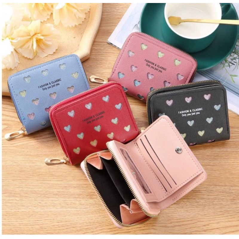 NJ Dompet Wanita Pendek Forever Memory Love Glitter 033 Dompet Wanita Mini Dompet Kartu Kecil