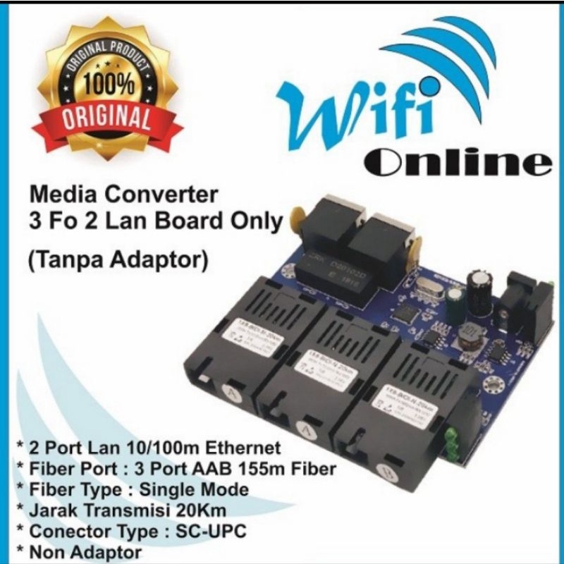 Media Converter 3 port Fo 2 port LAN 10/100 Board Only Tanpa Adaptor