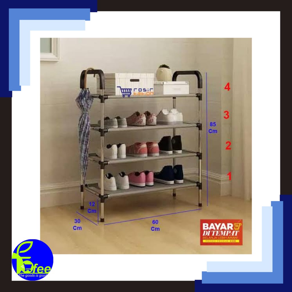 [IMPORT] - Rak Sepatu Portable 4 Tingkat Tempat Sepatu Sandal 4 Susun Serbaguna Rangka Besi &amp;Plastik