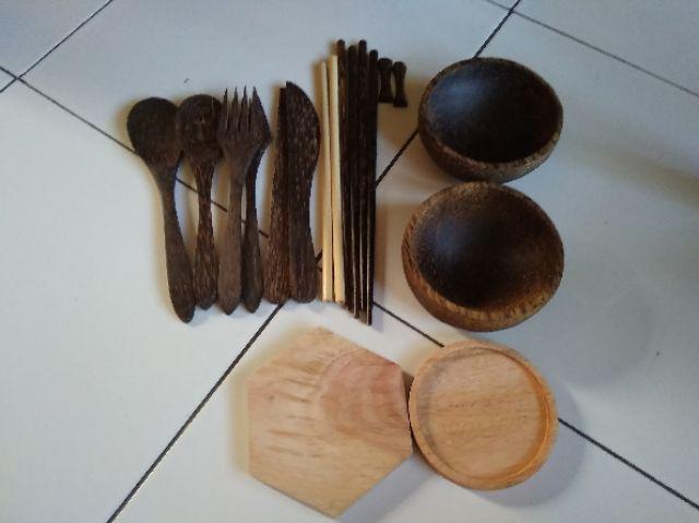 Sendok, Garpu, Pisau, Sumpit, Sedotan Set Kayu Aren