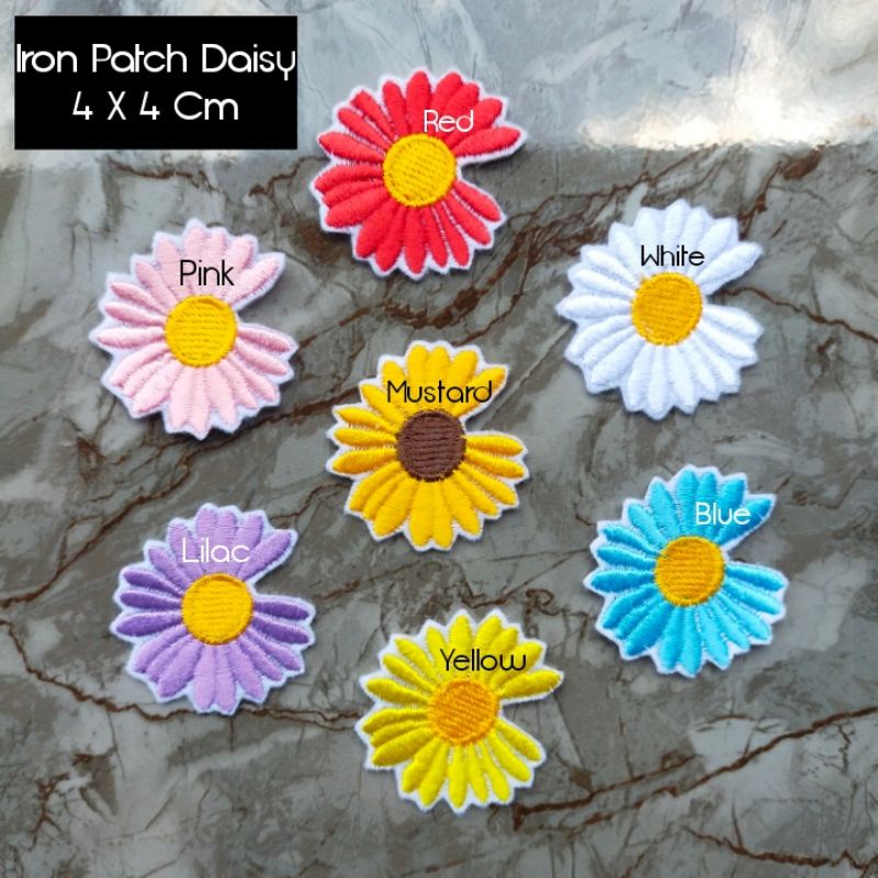 (TINGGAL SETRIKA) Patch Bordir Bunga Daisy Emblem Bordir Premium Murah Sudah ada Lem