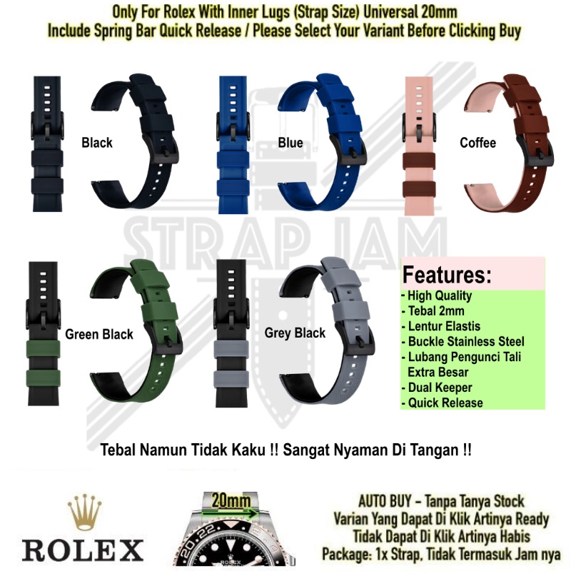 HNN Tali Jam Tangan Rolex Universal - Strap 20mm Rubber Lentur Nyaman