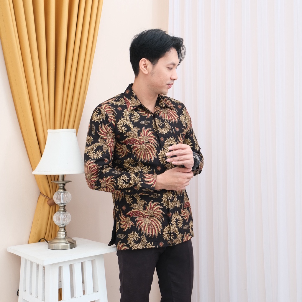 [LIMITED] Baju Kemeja Batik Pria/Laki Laki Lengan Panjang Slim Fit Modern Furing/Puring BATIK ALUNA ASD-013