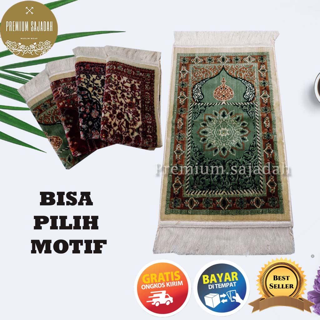 Sajadah Turki Muka/Kepala Mini Premium Impor Bludru Hitam Motif Yakar 30x60cm Sejadah Anak Kepala