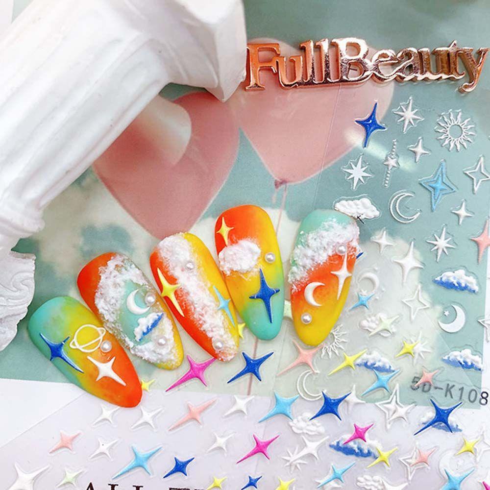 AUGUSTINA Stiker Nail Art Agustina Menarik Warna-Warni Cinta Hati Bulan Konstelasi Bintang Alat Manikur