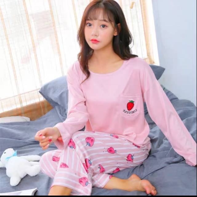 DAILYLOOK SET BAJU TIDUR PP CUTIE UNICORN STRAWBERRY IMPORT