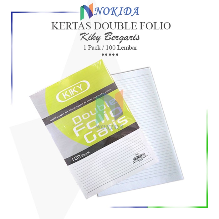 

Nokida Kertas Folio Bergaris Kiky [100 Sheets] / Kertas Polio Kiki 1 Pak / Kertas Double Folio Garis Kiky 1 Pack