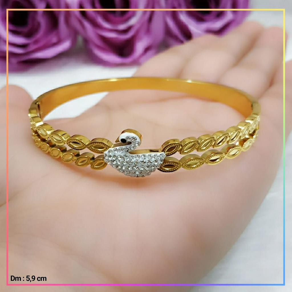 Gelang titanium/stainless steel Gelang Bangle Angsa Daun Gold Perhiasan Anti Karat GT 111