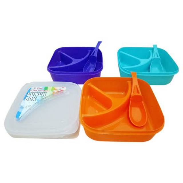 Lunch box Tempat makan bekal  souvenir sekat 3 Clio Nara / yokohama +sendok