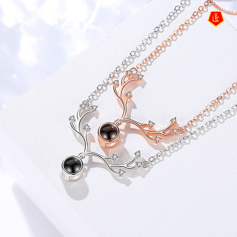 [Ready Stock]Silver Antlers Projection Necklace Special-Interest Design Fashion All-Match