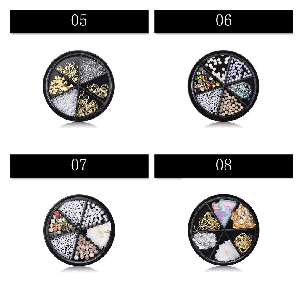 AUGUSTINA Agustin 3D Nail Art Dekorasi Set Mutiara Mix Gaya Emas Logam Rivet AB Berlian Imitasi Bulan Kristal Shell Slice DIY Nail Charms