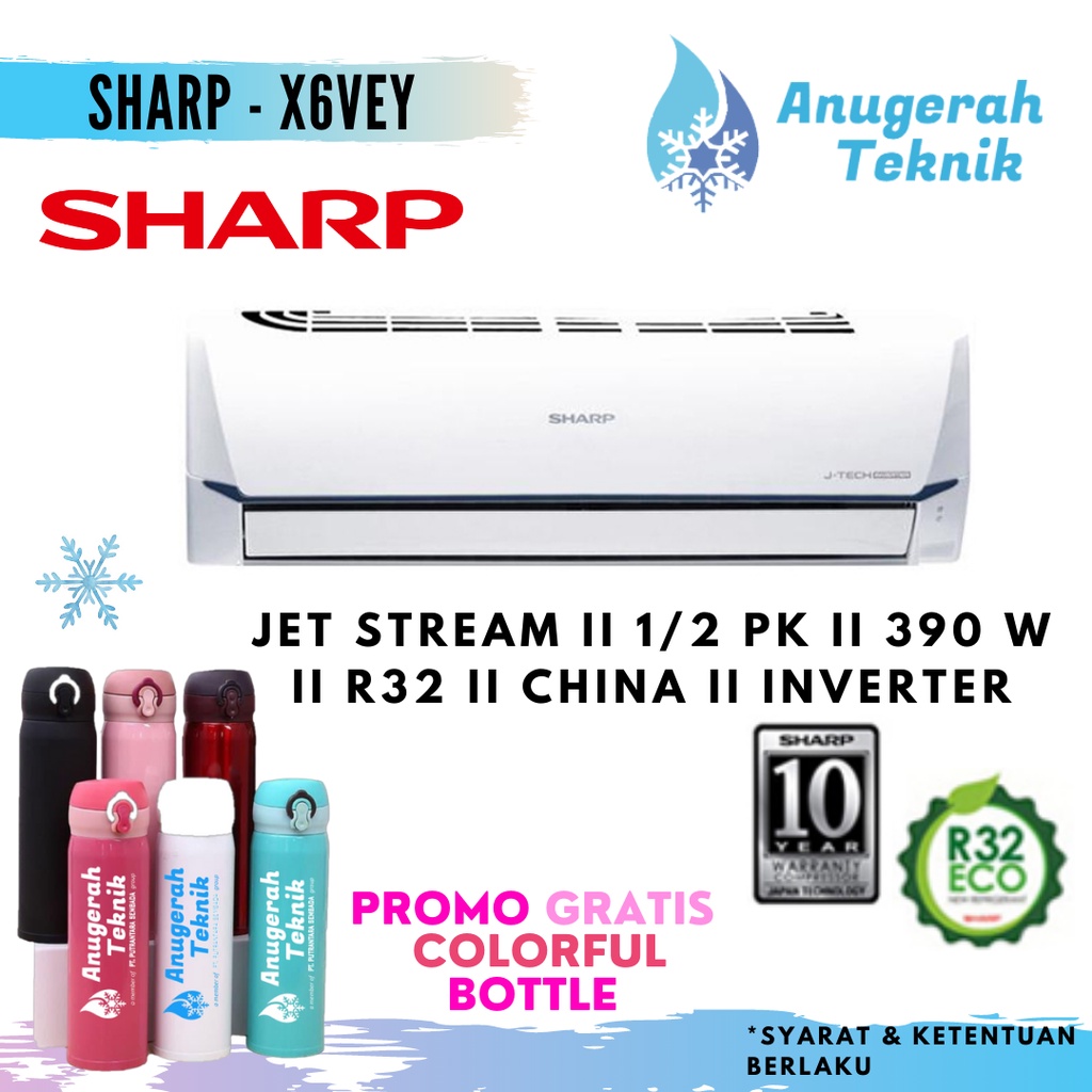 AC SPLIT SHARP 1/2PK 1/2 PK R32 LOW WATT THAILAND INVERTER AH-X6VEY  0 Ulasan