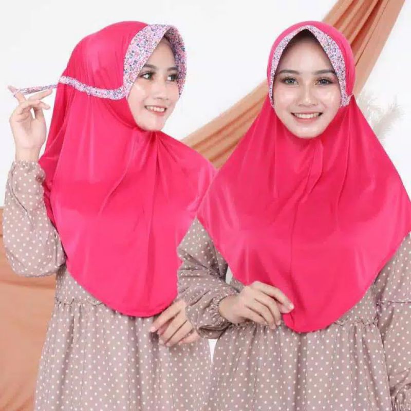 Jilbab Serut Kombinasi Motif Bunga Dailyhijab Jersey