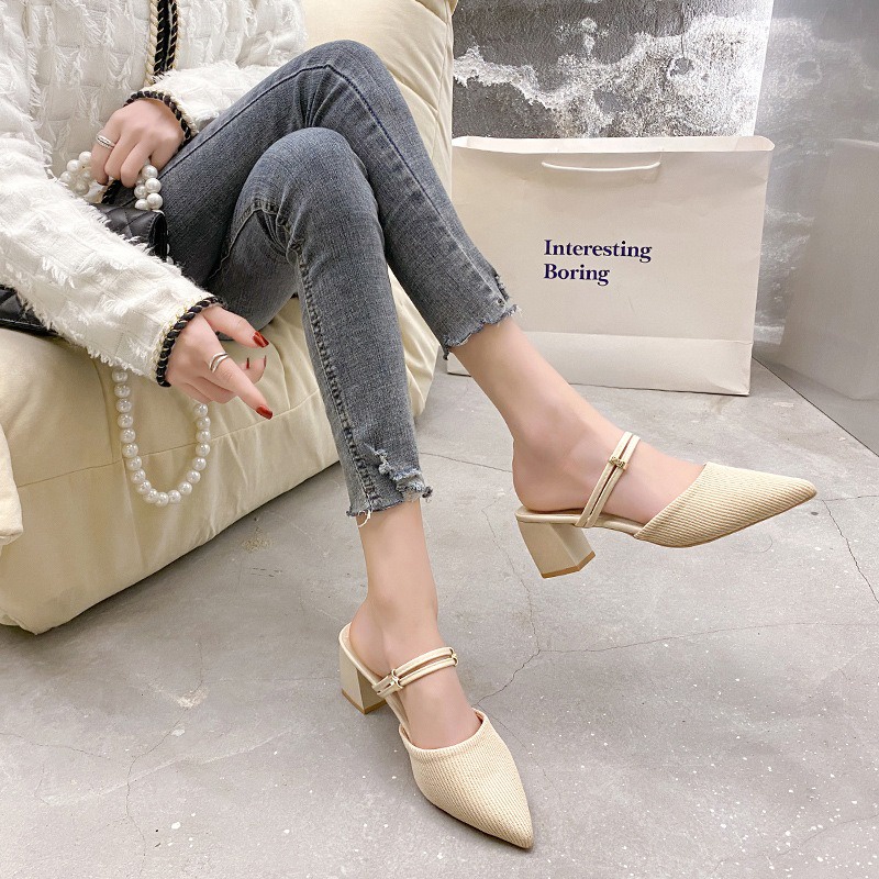 FD Mules Heels wanita Heel kerja Sandal kasual Korean Style Sendal Import Terbaru Hi-030