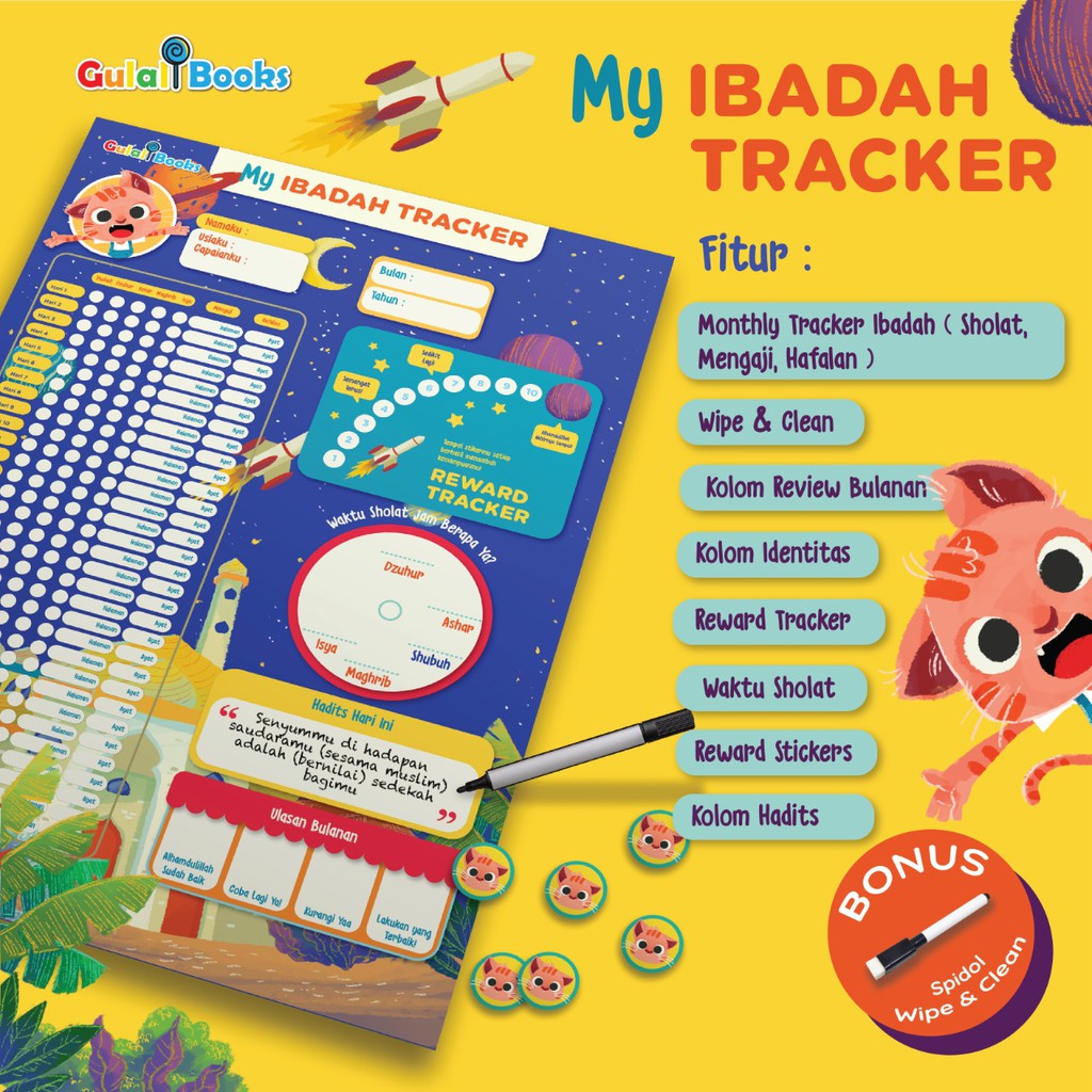 Poster EDUKASI  Anak Untuk Aktifitas Sehari hari Lengkap GULALI BOOKS MY NEW GOOD HABITS Ibadah Tracker