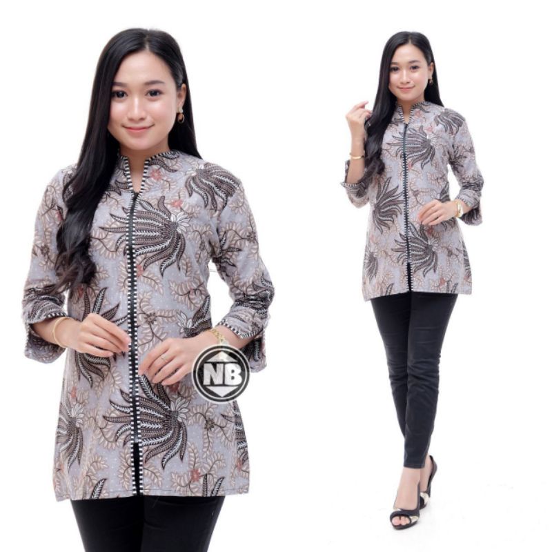 tey-17 Batik wanita ASJ SA HRB026 Kenongo Kemeja Tosca Pendek-Kode6