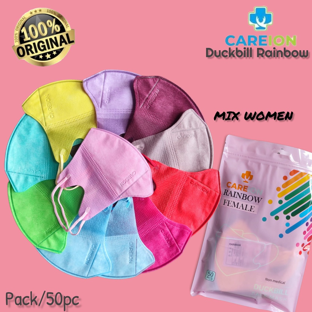 RAINBOW - MASKER DUCKBILL CAREION GARIS EMBOS RAINBOW 3PLY WARNA PELANGI 50PC