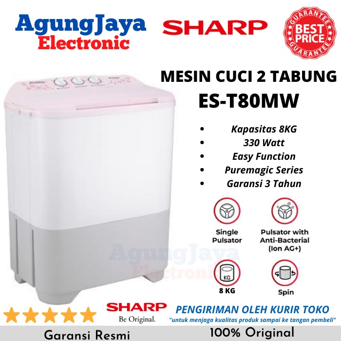 MESIN CUCI SHARP ES-T80MW 8 KG 2 TABUNG 8KG PUREMAGIC (CILEGON-SERANG)