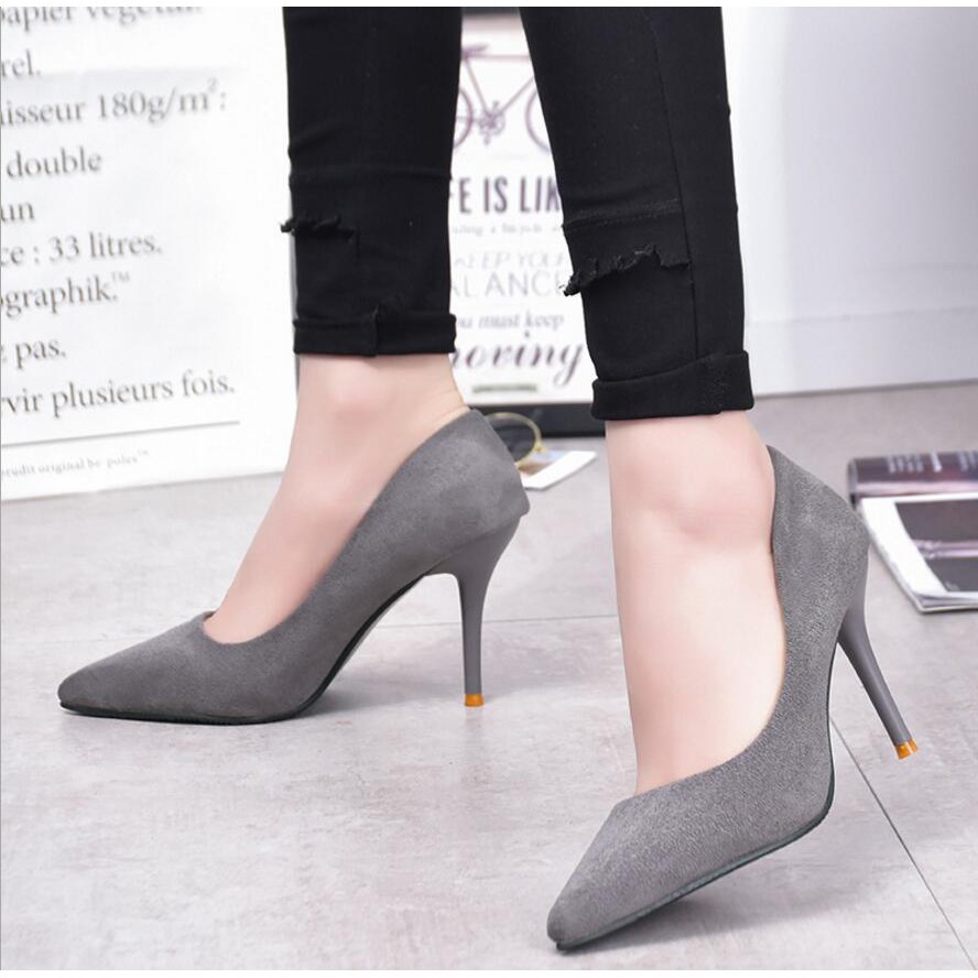 RYS - Pointed Toe Sepatu Korea Hak Suede Runcing Kantoran/Pesta - Ori Import