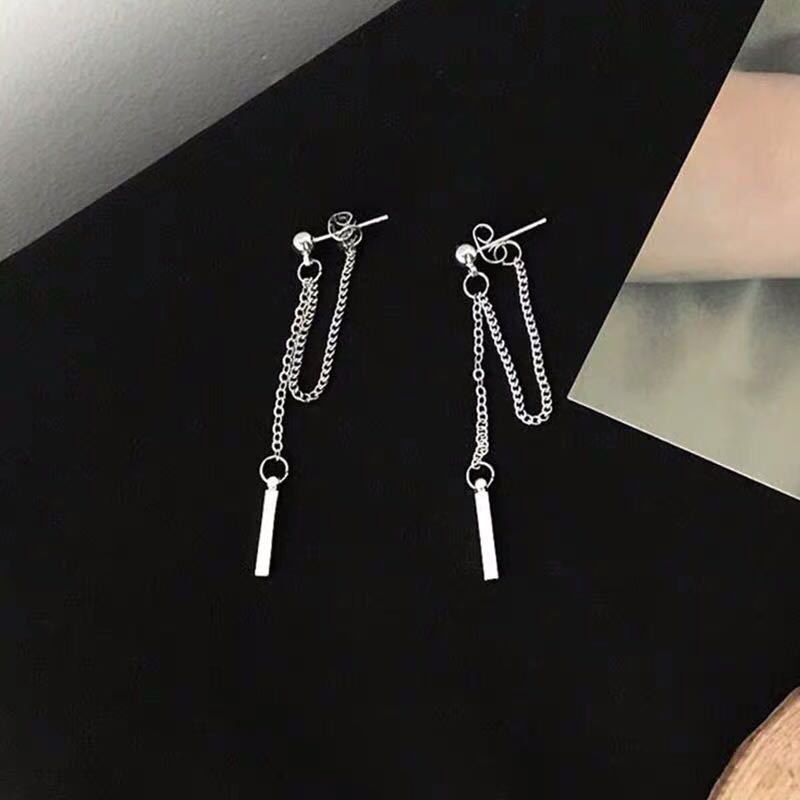 Magic789 Anting Gantung Rantai Rumbai Panjang Trendy Warna Silver Untuk Wanita