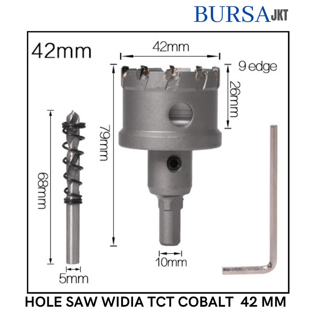 HOLE SAW TCT WIDIA M35 COBALT MATA BOR PELUBANG BESI KUNINGAN PLAT TEBAL 42 MM