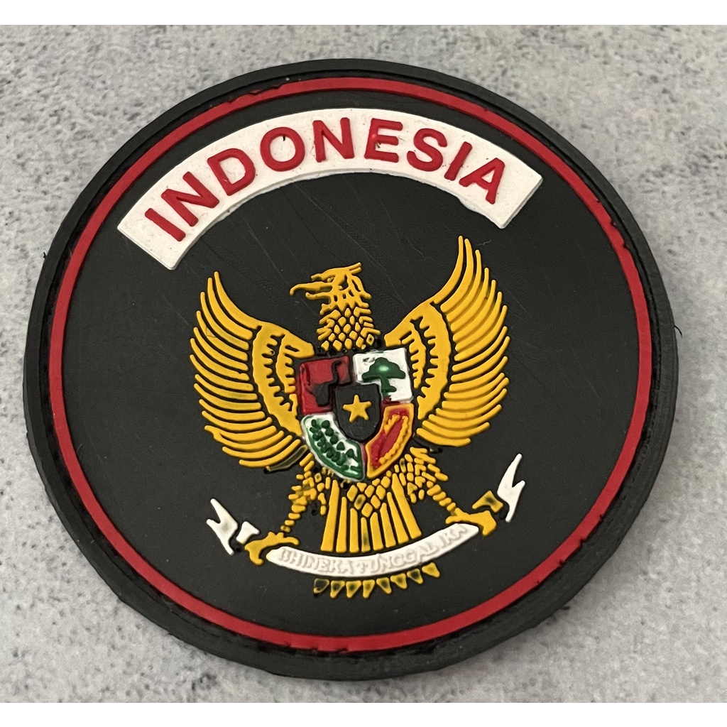 Patch RI Bulat Hitam - Patch Velcro Garuda - Prepetan RI - Velcro Karet  - Hitam