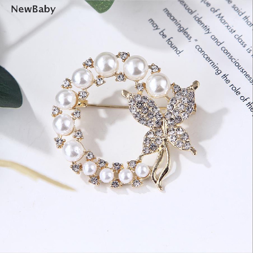 Newbaby Bros Pin Butterfly Bulat Hias Mutiara Berlian Imitasi Untuk Wanita