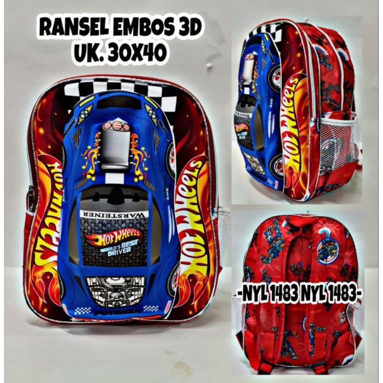 Ransel Embos 3D Motif Mobil Tas Ransel anak sekolah SD laki-laki