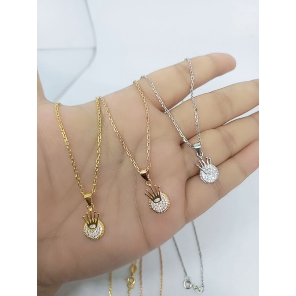 KALUNG ASLI PERAK 925 LAPIS EMAS /KALUNG NORI PAPERCLIP+LIONTIN CROWN KCL/KALUNG ASLI SILVER/PERHIASAN KALUNG PERAK ASLI