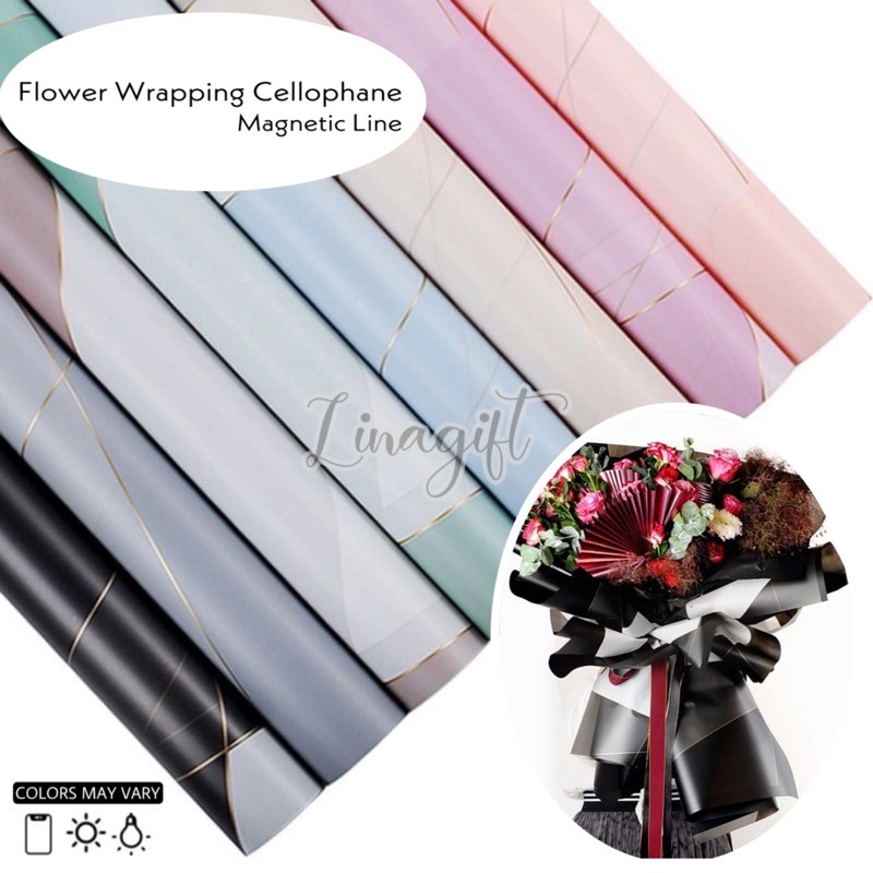 ( 5 Lembar ) MAGNETIC LINE - FLOWER WRAPPING PAPER ABSTRACT KERTAS BUNGA / BUKET BUNGA KOREAN PLASTIC CELLOPHANE FLORIST