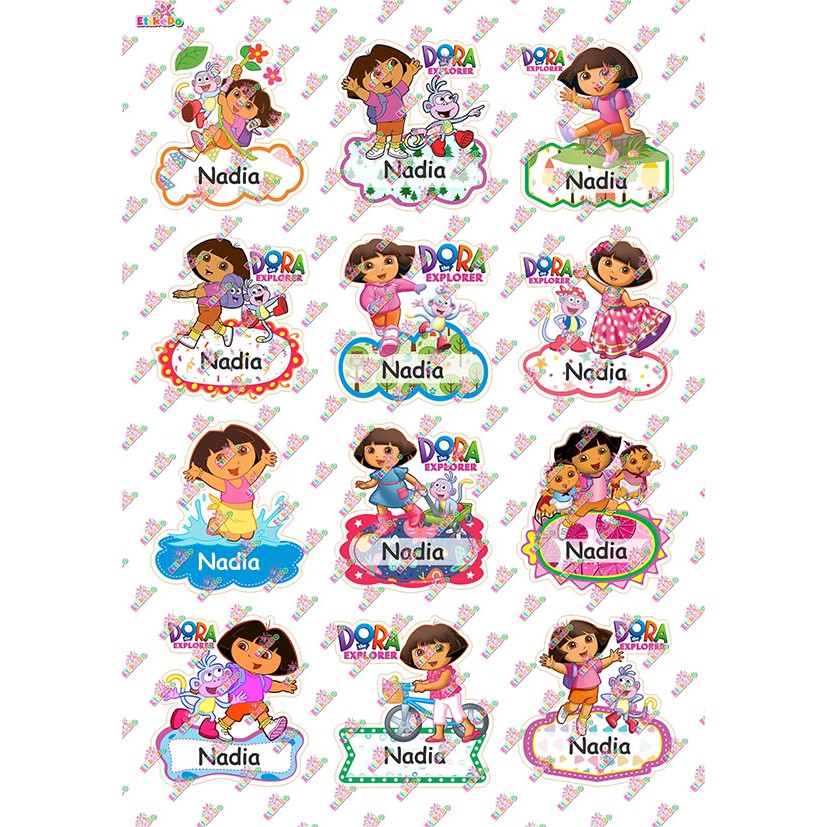 

LABEL NAMA DORA THE EXPLORER 48 STIKER - WATERPROOF - 4 Nama DE1L4