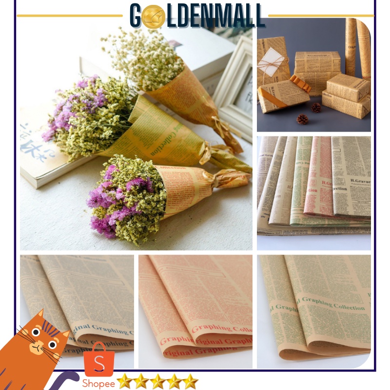 

Flower Wrapping Paper Kertas Buket Bunga Motif Koran Vintage Kraft English Newspaper Classic KB29