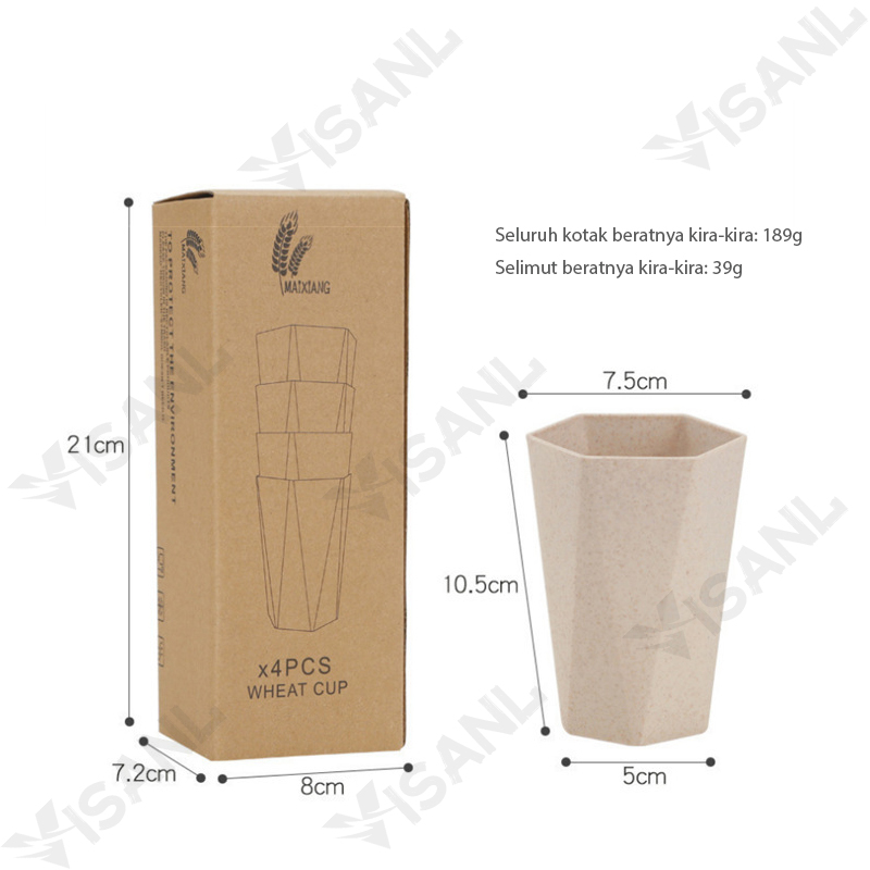 Gelas Wheatstraw Cangkir Plastik Cup Warna Warni Set 4 Pcs Kopi Teh Portable Gelas Plastik