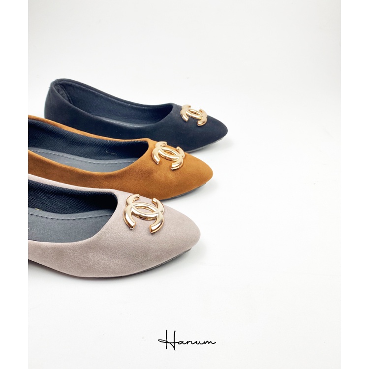 Hanum - Sepatu Flat Shoes Balet Wanita Hanum HF11 Suede / Bludru