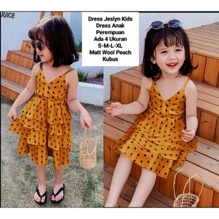 Dress Anak Perempuan Tali Pundak Motif Polkadot/Dress Jeslyn Kids 1-5 Tahun Matt Wool Peach