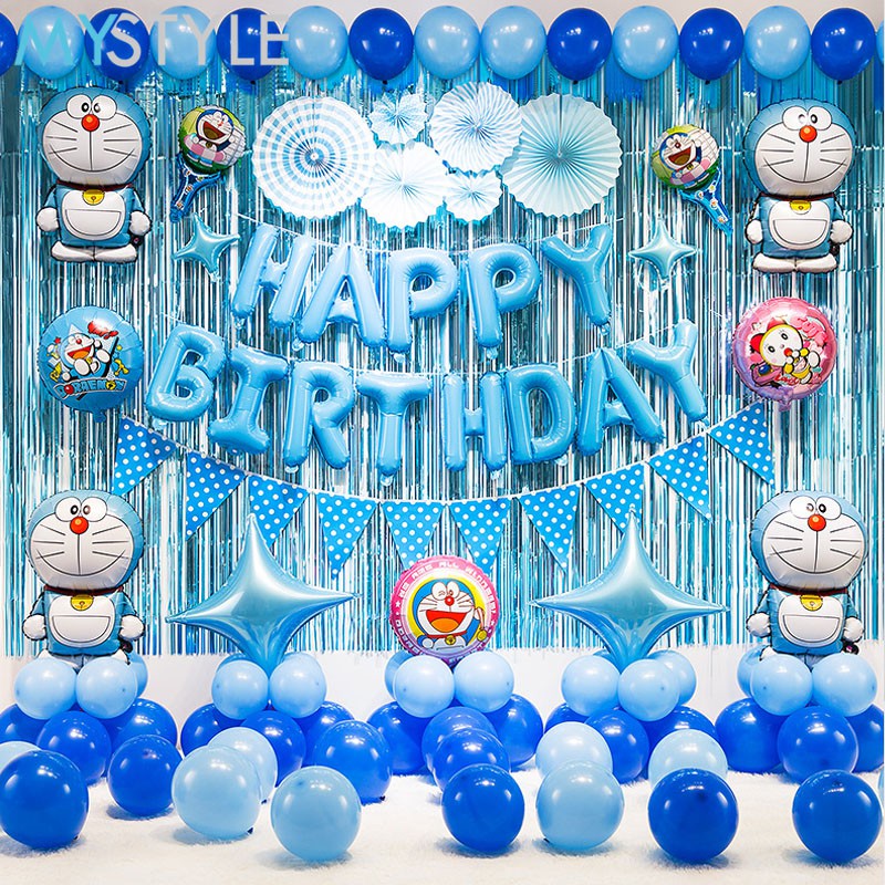 HAPPY TIME BALON FOIL TEMA DORAEMON BULAT JUMBO BESAR MINI TONGKAT BALON HAPPY BIRTHDAY HBD DEKORASI ULANG TAHUN