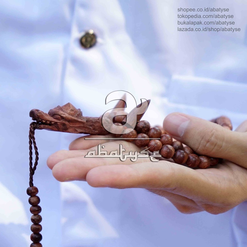 Tasbih Tasbeh Kayu Nagasari Nagosari Ukiran Naga 99 Butir - Kayu Naga Sari Asli - Kepala Mahkota
