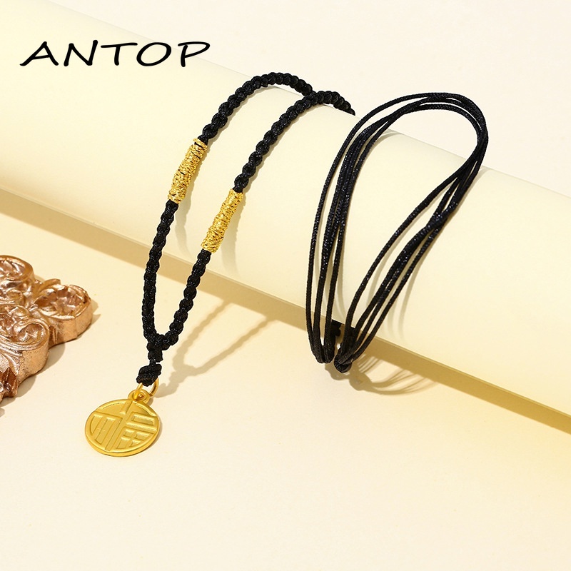 Korea Karakter Fu Kalung Tali Hitam Kalung Disesuaikan Fashion Perhiasan Temperamen ANTOP