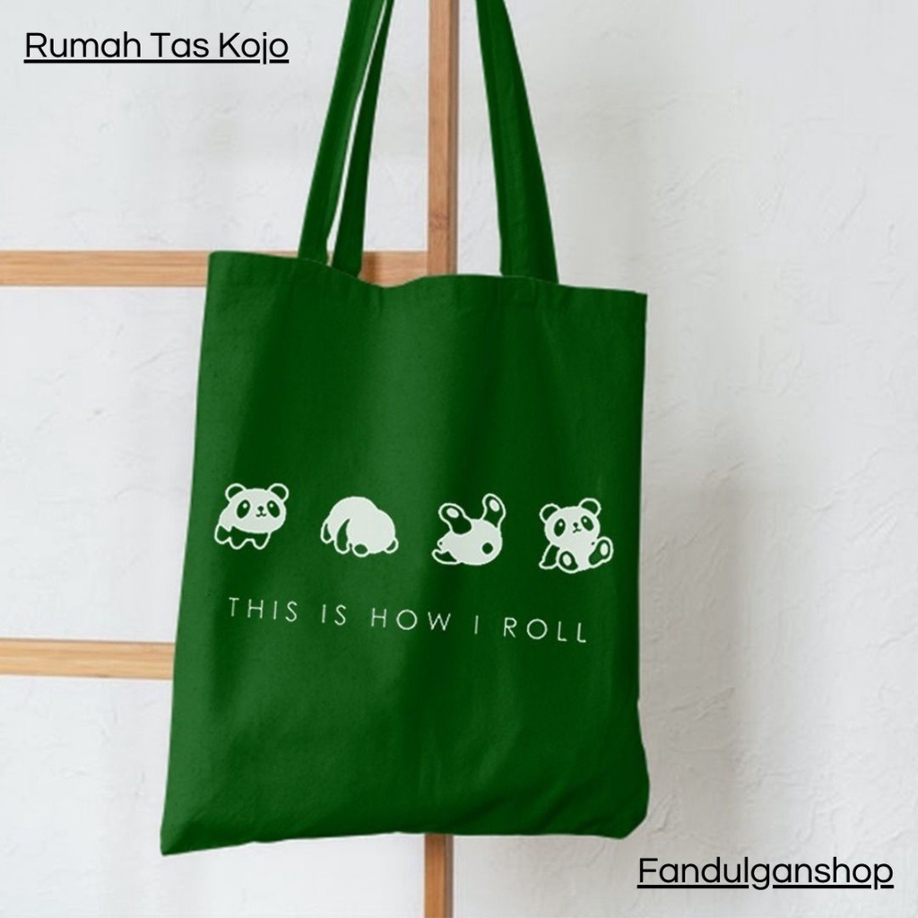 FLASH SALE 10.10 - TOTEBAG MOTIF PANDAROLL - RESLETING BAHAN KANVAS / DINIR 300 UKURAN 35X40 CM